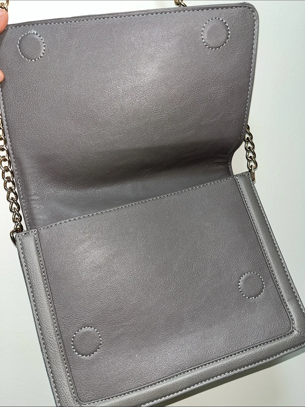 BCBG Paris Gray Leather Crossbody with Chain Strap